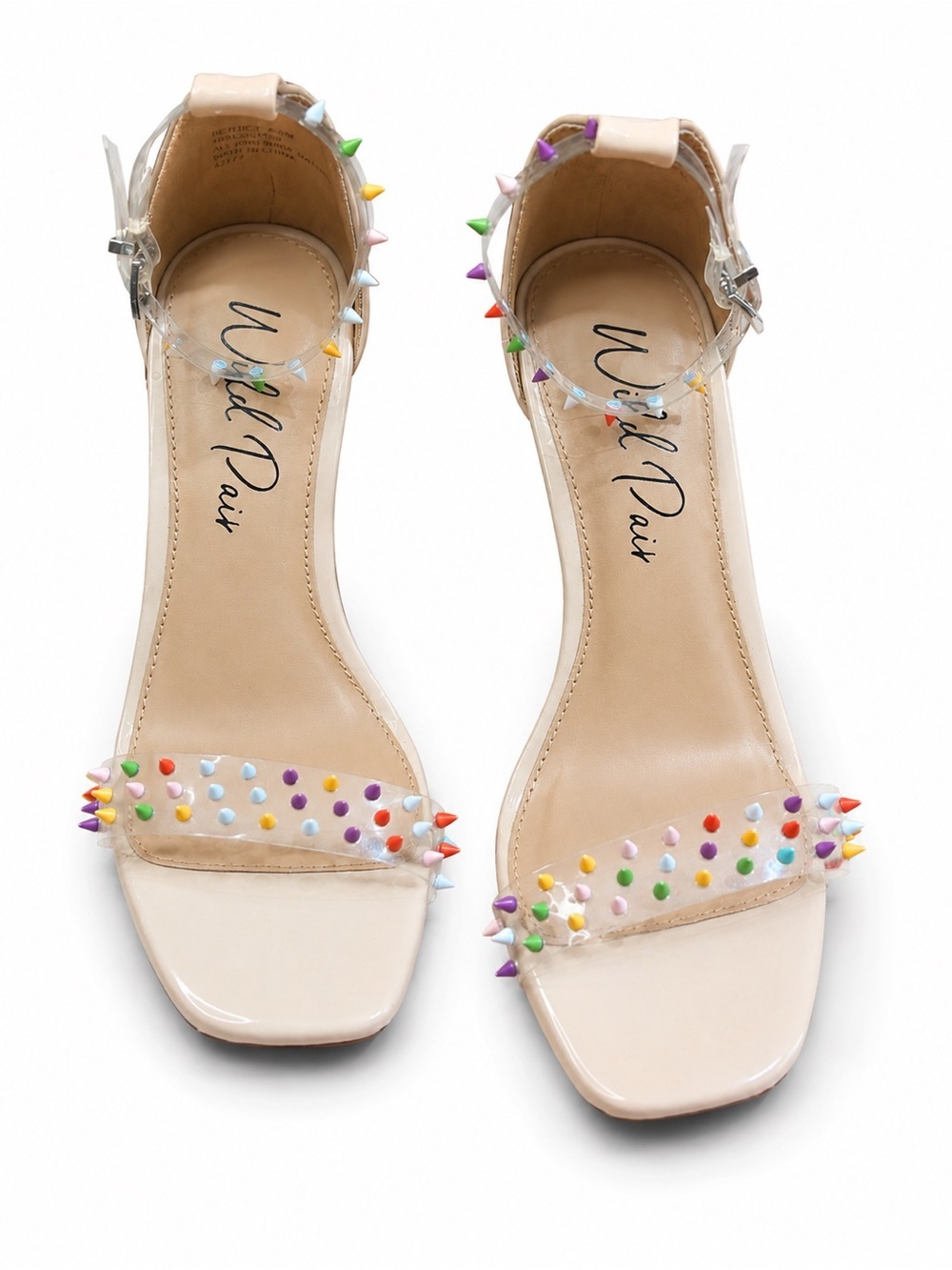 Wild Pair Y2K Nude Clear Strap Pumps with Multicolor Spike Studs